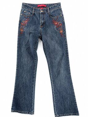 Cosmopolitan Jeans, Bootcut, Vintage Y2K, Boho Floral Embroidered, Size 6
